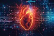 A vibrant depiction of a human heart outlined by intricate lines and filled with a multitude of dots in various colors, AI-powered early warning system for cardiac arrest, AI Generated