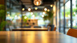 © Prompt2image - Empty old wooden table in front of abstract blurred bokeh background of a coffee shop full of people coming to use the service. Can be used for display or montage for show your products. Mock up for