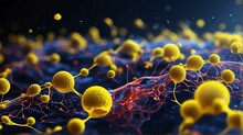 Futuristic Yellow Theme Glowing Abstract Background With Bacilli Bacteria And Flu Virus Cells From Generative AI