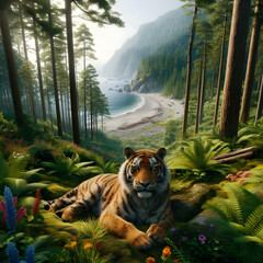 tiger in the forest animal cat wildlife  mammal  feline  wild nature  ,Ai generated 