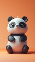 Sticker - A black and white panda bear sitting on an orange surface