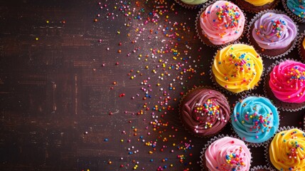 Wall Mural - A table topped with lots of cupcakes and sprinkles