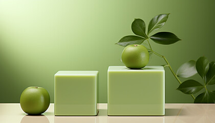 Wall Mural - Fresh green apple on table, symbolizing healthy eating and balance generated by AI