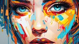 Fototapeta Londyn - a colorful digital painting of face of the girl