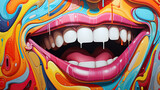 Fototapeta Londyn - a colorful fanciful painting of a woman's mouth