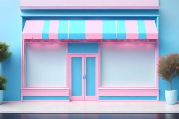 Wall Mural - 3d style cute tiny pink and blue boutique 