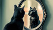 Mirror Reflecting an Image of a Black Cat - wide format