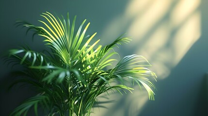 Poster - Serenity in green: indoor palm plant bathed in soft light. peaceful home decor accent. nature's touch for modern living. AI