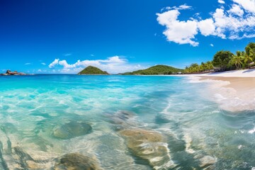 Canvas Print - Serene beach with crystal clear waters, perfect for wanderlust themed content