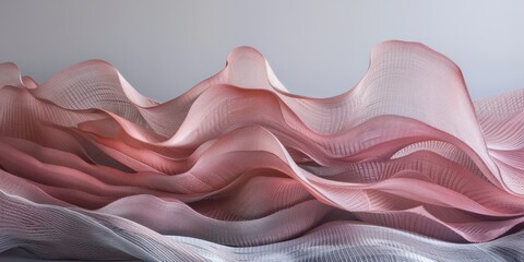 Sticker - Wave-like patterns of pink textiles against a tranquil gray background