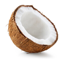 Poster - One beautiful fresh coconut half on white background