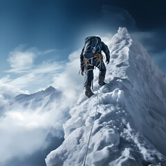 Canvas Print - Mountain climber scaling an icy peak. 