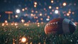 American football ball on a field at night in high resolution
