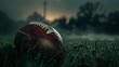American football ball on a field at night