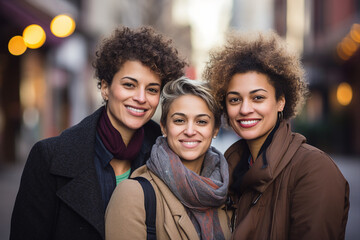 Canvas Print - AI generated picture of cheerful positive people colleagues walking and traveling together