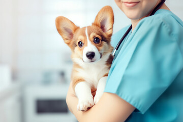 Wall Mural - Domestic animal on vet clinic examining generative AI picture