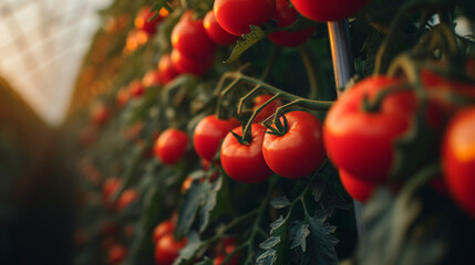 A harvest of ripe strawberries. Harvesting fresh organic strawberries.Strawberry field on fruit vertical eco organic farm in the greenhouse. Generative AI