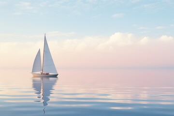 Wall Mural - Identical sailboats racing on a calm sea