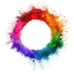 This image presents a vibrant, circular formation composed of numerous small particles, creating an almost three-dimensional effect. The particles vary in color, forming a beautiful gradient that tran