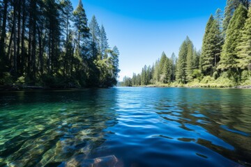 Canvas Print - The river flows through the lush green forest