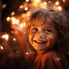 Wall Mural - A young childs face lit up with joy. 