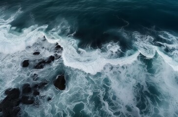 Aufkleber - background of dark sea blue water waves from above
