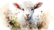 Watercolor Illustration Lamb Easter Image Portrait