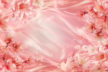 Wall Mural - a pink frame with cherry blossoms on an pink backgrou