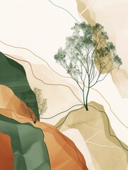 Wall Mural - Nature Essence Minimalist Digital Art Piece Featuring Organic Shapes and Earthy Colors for a Serene Connection to the Natural World