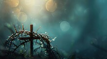 Crown Of Thorns And Cross On Bokeh Background