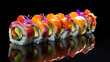 Picture a delicate nori wrap embracing a symphony of colorful vegetables, including crisp cucumber, creamy avocado, and vibrant bell peppers, sushi