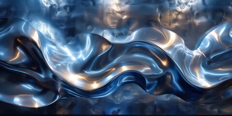 Poster - Blue metallic layers background, glossy and polished, exuding sophistication and captivating allure.