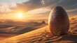 Amidst a sprawling desert landscape, a World Easter egg emerges from the shifting sands, its surface etched with intricate patterns reminiscent of ancient civilizations.