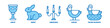 Chicken Incubates, Chicken, Candelabra, Rabbit, Goblet editable stroke outline icons set isolated on white background flat vector illustration.