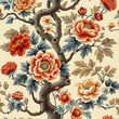 A square fragment of a floral tapestry design