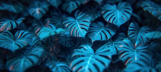 abstract blue background with leaves