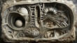 Cross section of an alien artifact showcasing intricate designs and unknown materials inside
