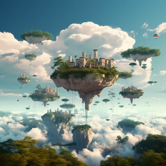 Wall Mural - A surreal landscape with floating islands in the sky