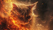 Uniquely interpret an infuriated cat in an atmosphere engulfed with flames