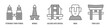 Torii Gate, Moai, Golden Gate Bridge, Monas, Petronas Twin Tower editable stroke outline icons set isolated on white background flat vector illustration.