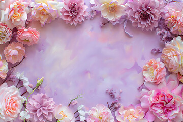 Wall Mural - flowers arranged along a rectangle background in purp