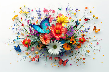 Wall Mural - flowers butterfly and flowers in 3d illustrations and