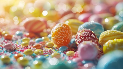 Wall Mural - Colourful Easter eggs background decorated with glitter, close up.
