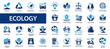 Ecology flat icons set. Recycle, eco, solar power, wind power, nature, electric car icons and more signs. Flat icon collection.