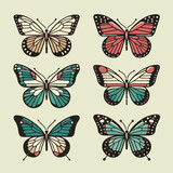 Fototapeta Motyle - flat illustration set of butterflies