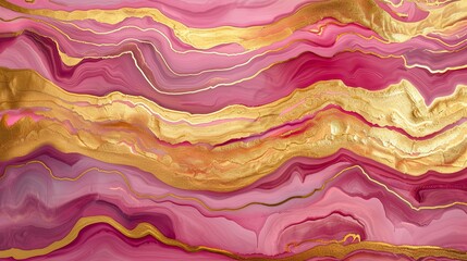 Gold and pink waves, layer by layer of gold, layer by layer of pink, layer by layer, flowing,water, Having a sense of hierarchy, Flowing like waves, pink and gold, realistic liquid motion, in the styl