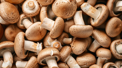 Canvas Print - A close-up view of a cluster of freshly harvested, dense brown mushrooms with intricate cap textures, representing organic and healthy food ingredients.