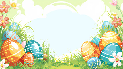 Wall Mural - easter card with eggs and flowers