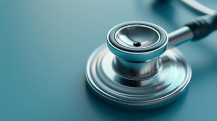 Wall Mural - close-up view of a stethoscope with its diaphragm and part of the tubing, set against a plain, light blue background.