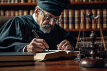 Focused Judge Meticulously Writing In Chambers Generative AI Image